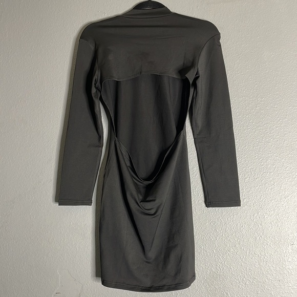 Open Back Long Sleeve Mock Neck Bodycon Mini Dress - Picture 2 of 3